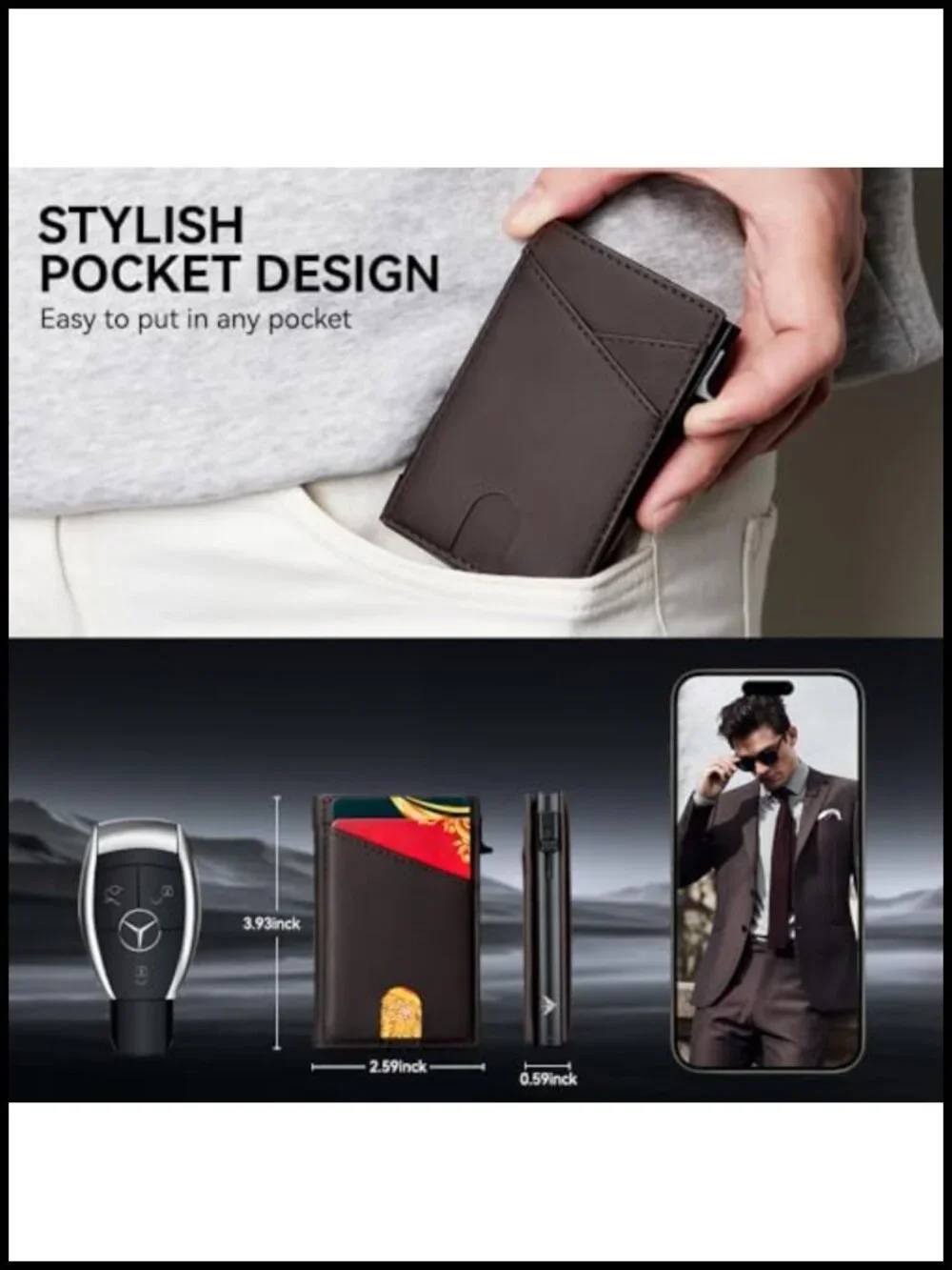 Men's Veg-Tan Leather RFID Blocking Pop Up Card Holder Wallet